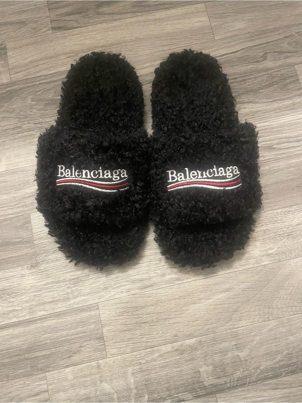 Balenciaga size 9 men’s Black Slides with Logo Stripe
